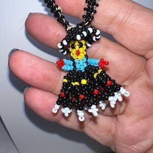 Vintage Huichol  Beaded Necklace, Mexican traditional dress dancer